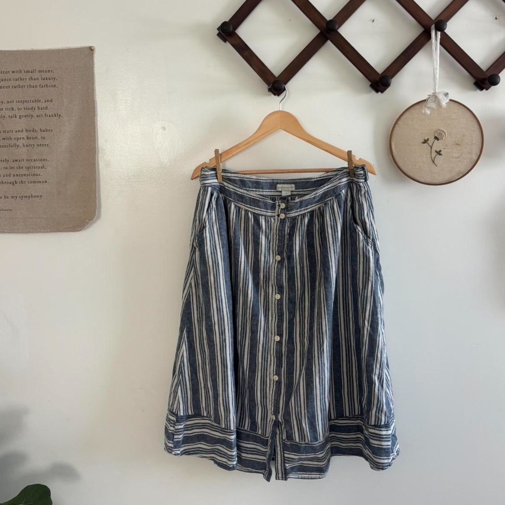 Striped Blue Button-Front A-Line Skirt